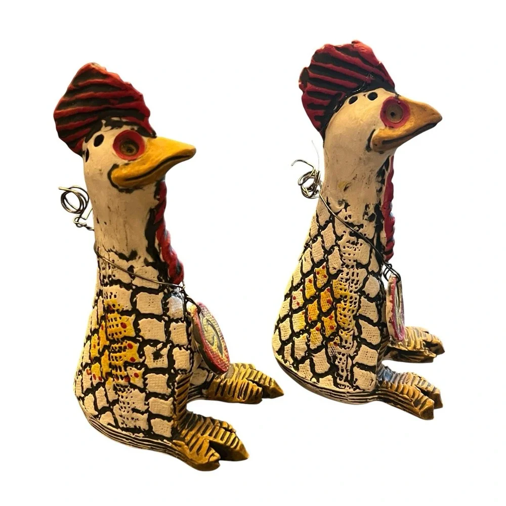 Studio Art Pottery Rooster Salt & Pepper Shakers Folk Art Primitive Farmhouse 6